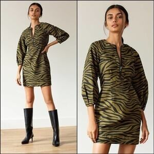 VERONICA BEARD Navi Olive Green & Black Animal Print Mini Dress Size 8 Designer